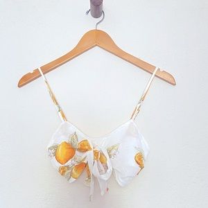 For Love & Lemons Orange Print Tie Front Bandeau Top